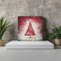 Rustic Snowy Winter Canvas Print, Red Christmas Tree Canvas Wall Art, Holiday Tree Painting, Festive Square Canvas Home Decor Present