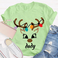 Festive Holiday Lights Antler Shirt, Personalized Christmas Deer Head T-Shirt, Custom Family Matching Xmas Graphic Tee, Present