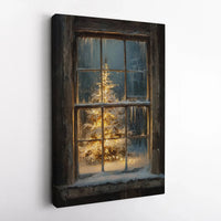 Snowy Cabin Winter Scene Digital Download, Christmas Tree Window Wall Art, Festive Holiday Poster, Comfy Rustic Christmas Wall Decor