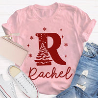 Custom Name Snowflakes Graphic Tee, Personalized Christmas Tree T-Shirt, Family Matching Christmas Shirt, Custom Holiday Tree Present