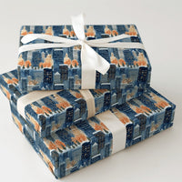 Snowy Night City Gift Wrap, Winter Cityscape Wrapping Paper, Watercolor Urban Skyline Wrapping Paper, Comfy Christmas Holiday Gift Wrap Roll
