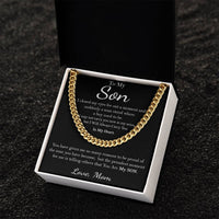 Stainless Steel Cuban Link Necklace, To My Son Cuban Link Chain from Mom, Keepsake Message Card Cuban Chain, Son Birthday or Christmas Present