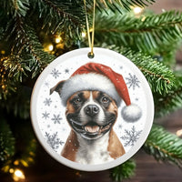 Santa Hat Staffy Ornament, Staffordshire Bull Terrier Christmas Ornament, Ceramic Dog Ornament, Holiday Pet Keepsake, Present for Dog Lovers