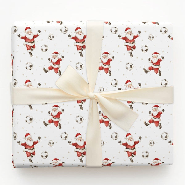 Sports Fan Christmas Gift Wrap, Watercolor Soccer Santa Wrapping Paper, Soccer Player Holiday Paper, Gold Stars Festive Prese