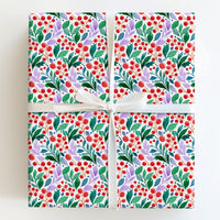 Red Berries Green Leaves Gift Wrap, Watercolor Botanical Wrapping Paper, Elegant Christmas Floral Wrapping Paper