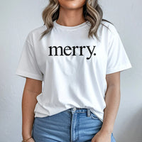 Festive Holiday Typography Graphic Tee, Minimalist Merry Christmas Shirt, Adorable Vintage Merry Xmas T-Shirt, Comfy Family Holiday Apparel