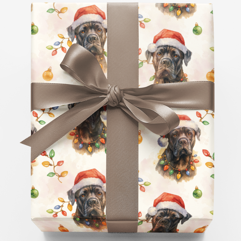 Festive Santa Hat Dog Gift Wrap, Cane Corso Christmas Wrapping Paper, Cane Corso Holiday Wrapping Paper, Dog Lover Xmas Present Paper
