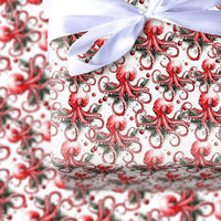 Coastal Ocean Holiday Gift Wrap, Christmas Octopus Wrapping Paper, 90 GSM Fine Art Paper, Whimsical Nautical Present Wrapping Roll