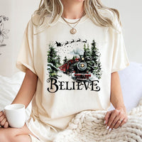 Holiday Express Graphic Tee, Believe Christmas Train T-Shirt, Vintage Magical Winter Train Shirt, Christmas Train T-Shirt, Holiday Fan Present