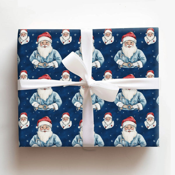 Medical Scrubs Santa Gift Wrap, Doctor Santa Christmas Wrapping Paper, Nurse Holiday Wrapping Paper, Healthcare Worker Xmas G