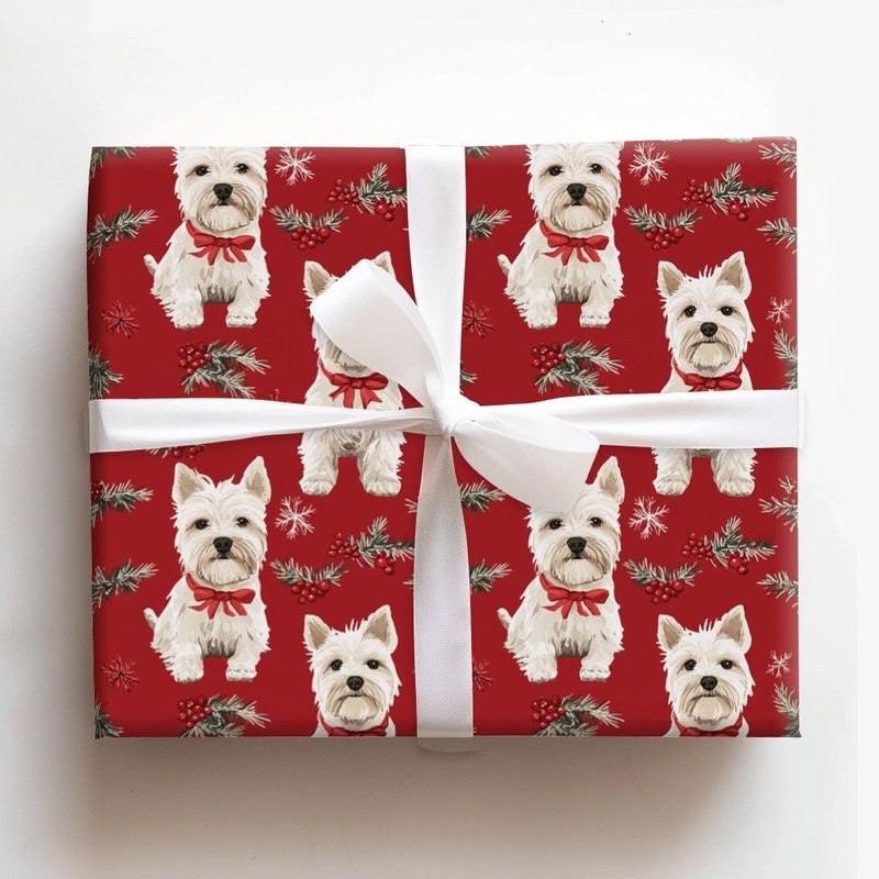West Highland White Terrier Gift Wrap, Westie Christmas Wrapping Paper, Festive Dog Holiday Wrapping Paper, Adorable Dog Lover Gift Wrap Roll