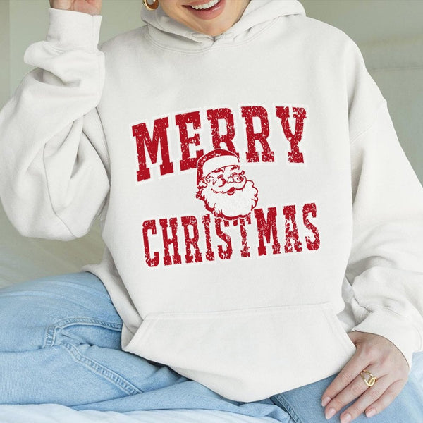 Vintage Distressed Santa Hooded Sweatshirt, Merry Christmas Santa Hoodie, Retro Christmas Hoodie, Adorable Holiday Pullover, 