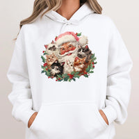 Adorable Kitten Holiday Hoodie, Santa Cats Christmas Hoodie, Retro Cat Lover Hoodie, Comfy Winter Kitty Pullover, Holiday Present for Cat Lovers