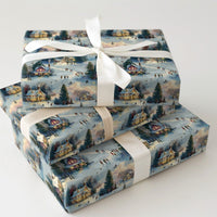 Snowy Christmas Wrapping Paper, Winter Village Wrapping Paper, Comfy Winter Town Gift Wrap, Nostalgic Holiday Wrapping Paper Roll