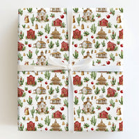 Old West Cactus Gift Wrap, Western Town Christmas Wrapping Paper, Rustic Cowboy Holiday Wrapping Paper, Festive Country Christmas Gift Wrap