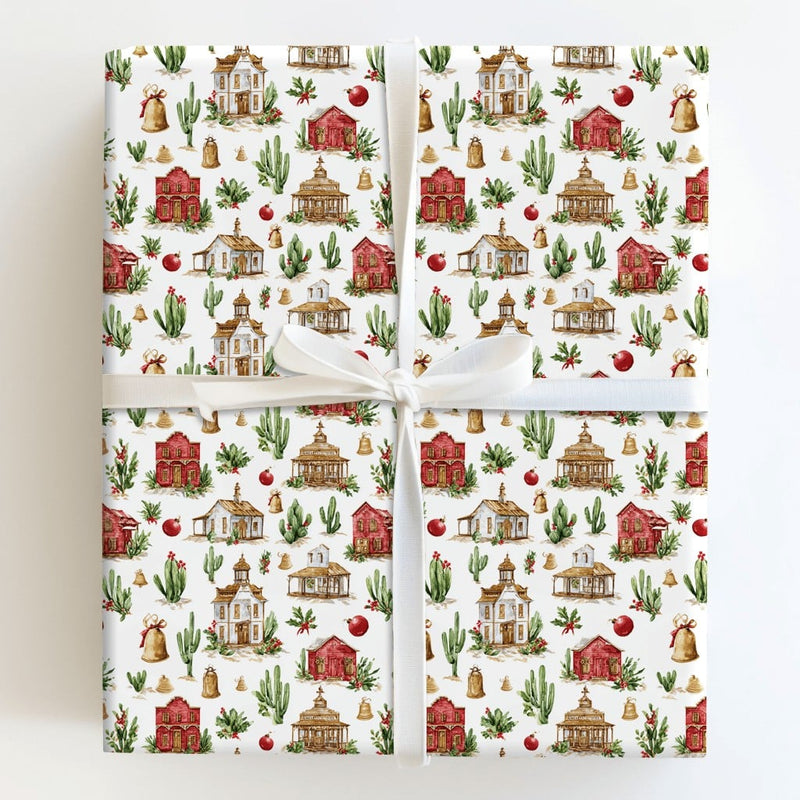 Old West Cactus Gift Wrap, Western Town Christmas Wrapping Paper, Rustic Cowboy Holiday Wrapping Paper, Festive Country Christmas Gift Wrap
