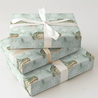 Watercolor Reptile Christmas Gift Wrap, Alligator Holiday Wrapping Paper, Winter Snowflake Present Wrapping Paper, Animal Gift Wrap