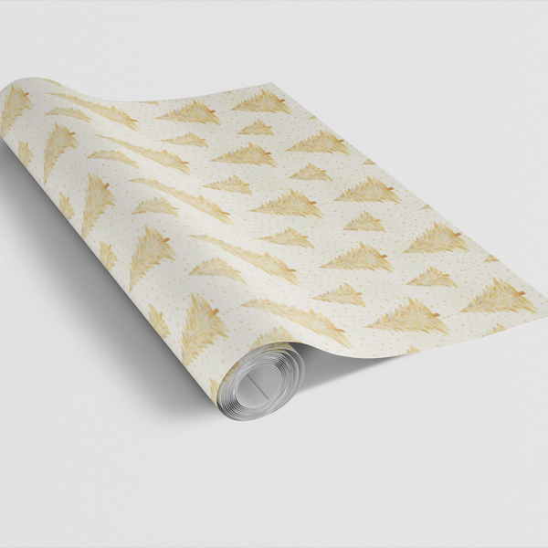 Twinkle Pines Holiday Gift Wrap, Golden Pine Tree Christmas Wrapping Paper, Winter Fir Tree Present Wrap, Elegant Xmas Gift W