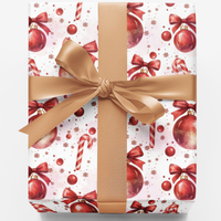 Red and Gold Candy Gift Wrap, Merry Confection Christmas Wrapping Paper, Holiday Sweets Ornament Present Wrap, Festive Gift Wrapping Paper