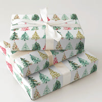 Pine Holiday Gift Wrap Paper, Watercolor Christmas Tree Wrapping Paper, Red Green Gold Gift Wrap Roll, Festive Present Wrapping Paper