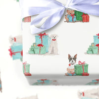 Adorable Puppy Christmas Wrapping Paper, Watercolor Dog Wrapping Paper, Pet Lover Holiday Wrapping Paper Roll, Festive Xmas Present Gift Wrap