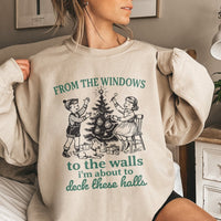Humorous Christmas Song Lyrics Sweatshirt, Deck These Halls Sweatshirt, Retro Holiday Graphic Sweater, Adorable Xmas Crewneck Present for Her
