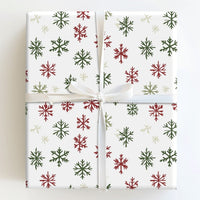 Christmas Holiday Gift Wrap, Rustic Red and Green Snowflake Wrapping Paper, Comfy Winter Wrapping Paper, Hand Drawn Xmas Gift Wrapping Paper