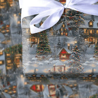 Snowy Winter Town Gift Wrap, Christmas Village Wrapping Paper, Comfy Holiday Wrapping Paper, Xmas Village Gift Wrap, Winter Present Paper