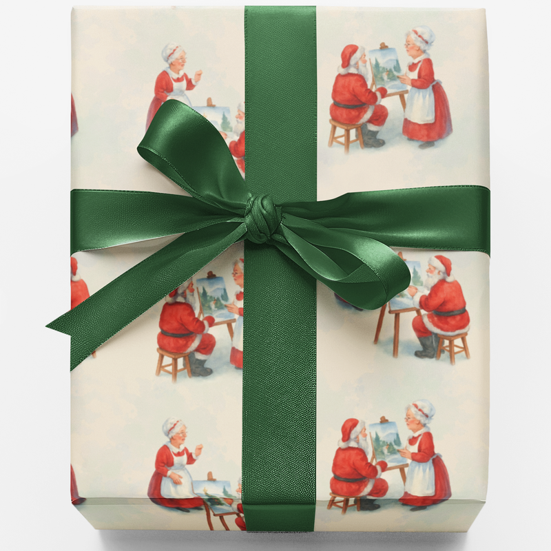 North Pole Artist Christmas Gift Wrap, Artistic Santa Painting Wrapping Paper, Painter Santa Wrapping Paper, Whimsical Holiday Gift Wrap