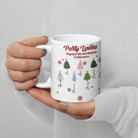 Festive Tree Names Snowflakes Coffee Mug, Party Ladies Christmas Mug, Holiday Girl Squad Ceramic Cup, Xmas Friend Mug Present