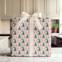 Whimsical Holiday Gift Wrap, Pink and Green Christmas Tree Wrapping Paper, Adorable Winter Present Paper, Xmas Tree Wrapping Paper, Gift Wrap