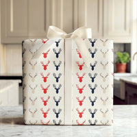 Modern Rustic Deer Gift Wrap, Reindeer Silhouette Christmas Wrapping Paper, Festive Winter Wrapping Paper, Holiday Season Present Wrap