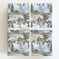 Mountain Chalet Holiday Gift Wrap, Watercolor Snowy Village Wrapping Paper, Comfy Christmas Town Wrapping Paper, Festive Winter Gift Wrap