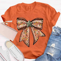 Adorable Holiday Gingerbread Tee, Christmas Gingerbread Bow T-Shirt, Retro Christmas Graphic Shirt, Festive Xmas Tee, Holiday Present for Women