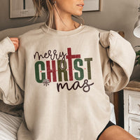 Christian Cross Merry Christ-Mas Crewneck, Religious Christmas Sweatshirt, Faith Holiday Sweatshirt, Scripture Graphic Pullover Present
