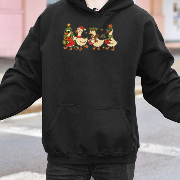 Retro Teacher Holiday Hoodie, Christmas Duck Hoodie, Humorous Winter Mallard Sweatshirt, Adorable Xmas Duck Graphic Hooded Pu