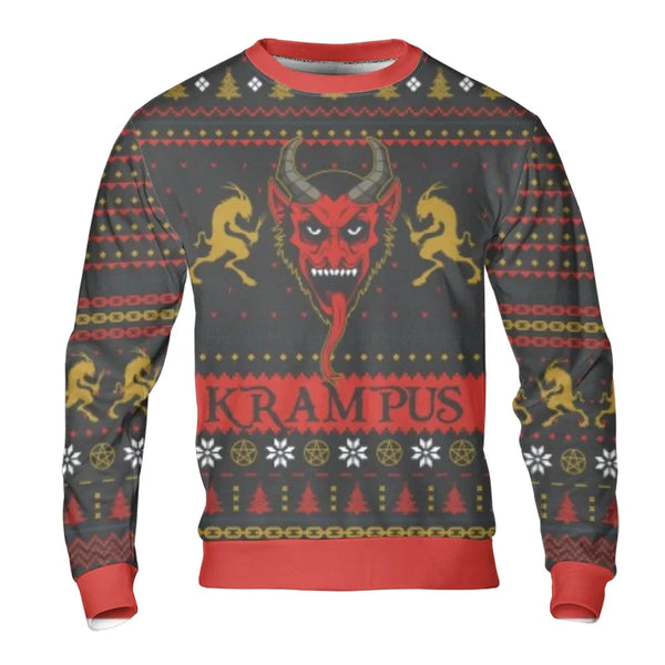 Spooky Demon Goat Holiday Sweatshirt, Krampus Ugly Christmas Sweatshirt, Gothic Folklore Winter Crewneck, Dark Fantasy Pullov