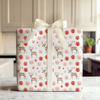 Floral Holiday Gift Wrap, Watercolor Reindeer Wrapping Paper, Elegant Stag Christmas Wrapping Paper, Winter Botanical Gift Wrapping Paper