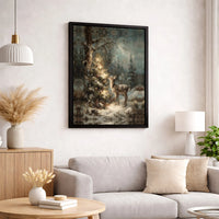Christmas Woodland Deer Canvas Print, Winter Forest Deer Canvas Wall Art, Rustic Winter Deer Wall Decor, Holiday Forest Wildlife Canvas