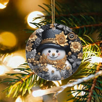 Gold and Silver Floral Snowman Ornament, Elegant Snowman Christmas Ornament, Ceramic Holiday Tree Ornament, Festive Winter Decor Present