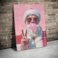 Bubble Gum Santa Claus Canvas Print, Cool Santa Peace Sign Canvas Wall Art, Humorous Retro Christmas Canvas Decor, Holiday Office Canvas Art