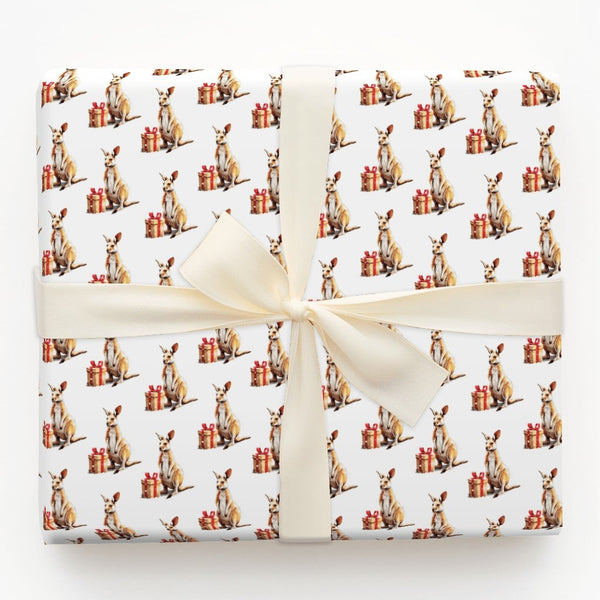 Watercolor Holiday Kangaroo Gift Wrap, Christmas Kangaroo Wrapping Paper, Australian Animal Present Wrap, Festive Kangaroo Wr