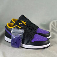 Low Top Sneakers, Black Yellow Purple Colorway, Lace Up Design, Casual Gift for Sneaker Fans
