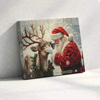Christmas Holiday Scene Canvas, Santa and Reindeer Canvas Wall Art, Whimsical Xmas Canvas Print, Festive Winter Home Decor Present