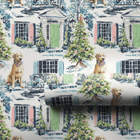 Colonial House Gift Wrap, Yellow Labrador Christmas Wrapping Paper, Festive Dog Wrapping Paper, Holiday Gift Wrap, Dog Lover Present Wrap