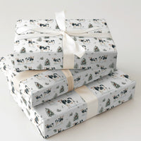 Watercolor Winter Cattle Gift Wrap, Farmhouse Cow Wrapping Paper, Rustic Pine Tree Christmas Wrapping Paper, Animal Lover Gift Wrap