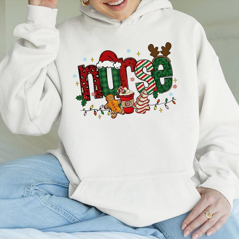 Festive Gingerbread Nurse Hooded Sweatshirt, Christmas Nurse Hoodie, Adorable Holiday Nursing Student Sweater, Xmas Nurse Present