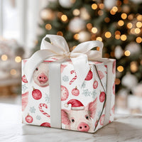 Adorable Piglet Holiday Gift Wrap, Santa Hat Pig Christmas Wrapping Paper, Watercolor Farm Animal Wrapping Paper, Festive Xmas Gift Wrap Roll