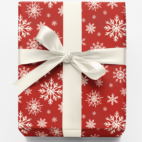 Red and White Holiday Gift Wrap, Candy Cane Snowflake Wrapping Paper, Festive Winter Snow Gift Wrapping Paper, Christmas Pres