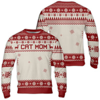 Fair Isle Reindeer Snowflake Holiday Sweater, Cat Mom Ugly Christmas Sweater, Adorable Cat Lover Crewneck, Kitten Pet Mom Xmas Present